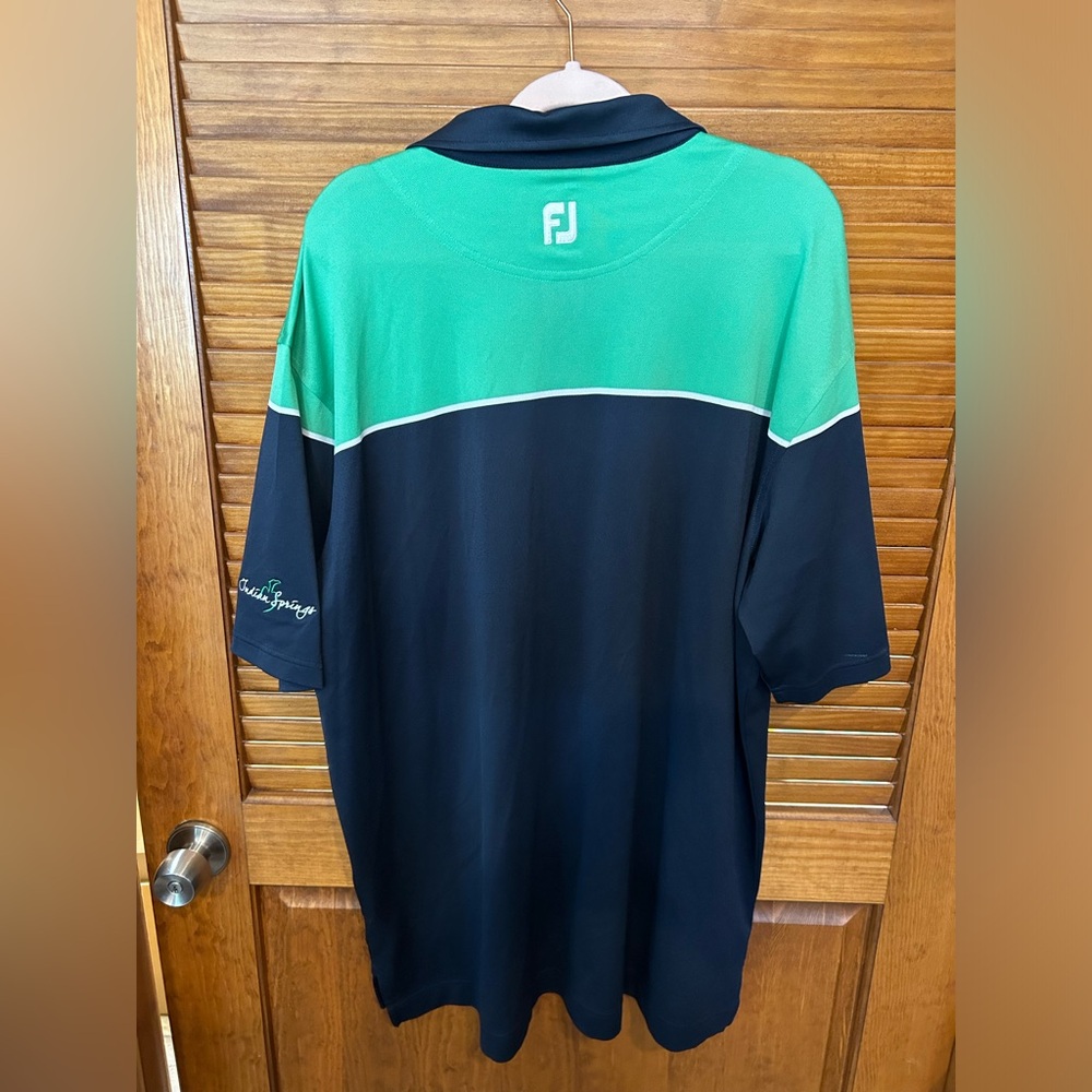 Footjoy FJ Men's XXL Solid Blue and‎ Green Short-Sleeve Golf Polo Shirt - Picture 2 of 4
